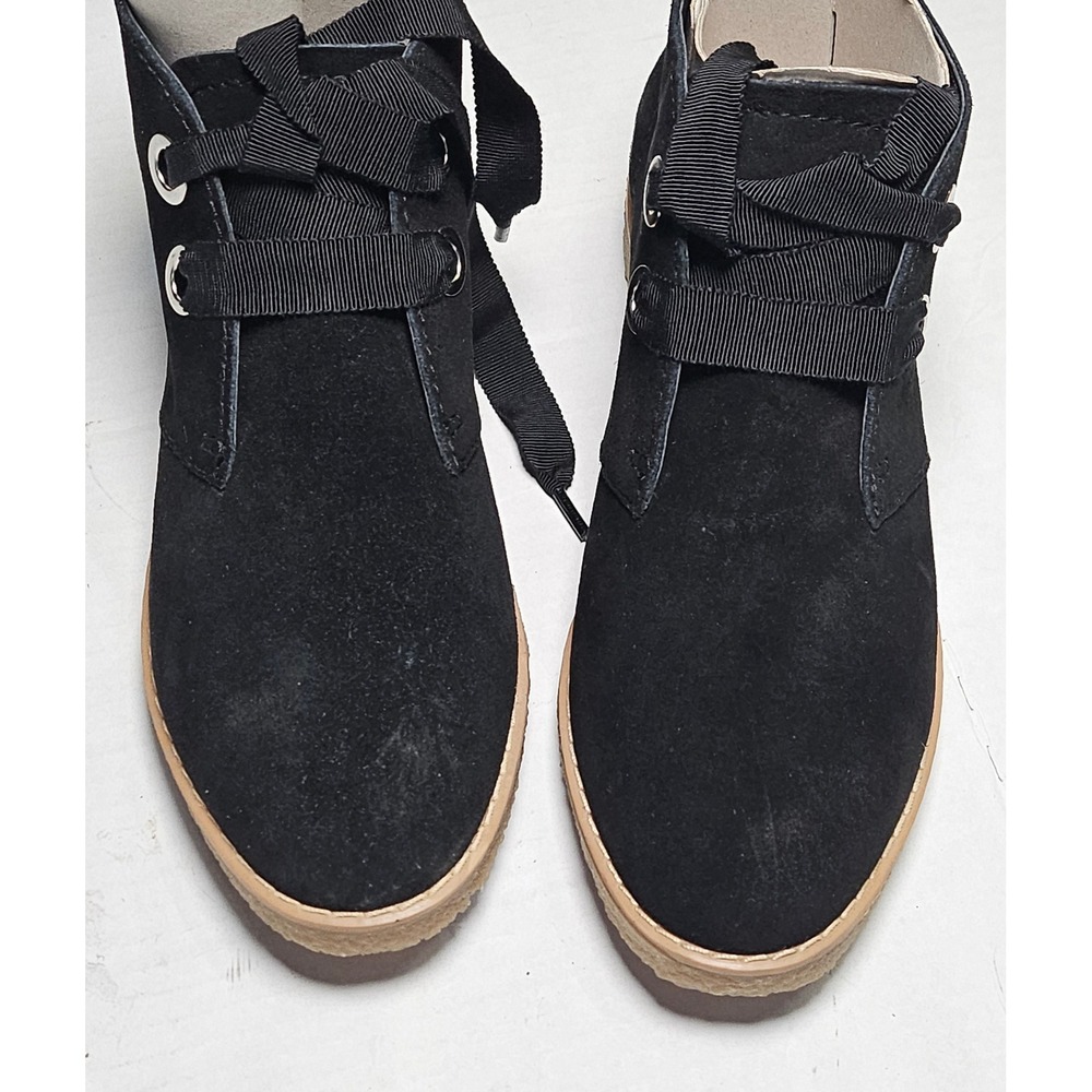 Isaac Mizrahi Live IM Zoe Black Suede Ankle Boots Ribbon Lace‎ A294432 Womens 5M